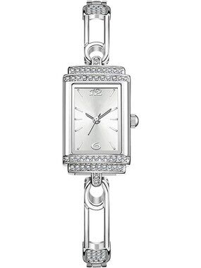 Women's Silver White Vintage Rectangular Bracelet Luxury Crystal Quartz Watches